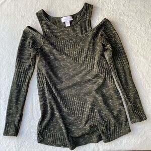 Motherhood Maternity Long sleeve Cold Shoulder Top Ribbed Olive Green Size M